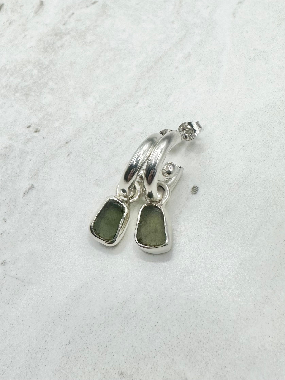 Green Seaglass Charms Silver