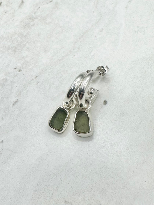 Green Seaglass Charms Silver