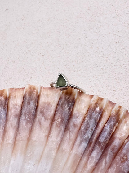 Green Seaglass Ring Silver