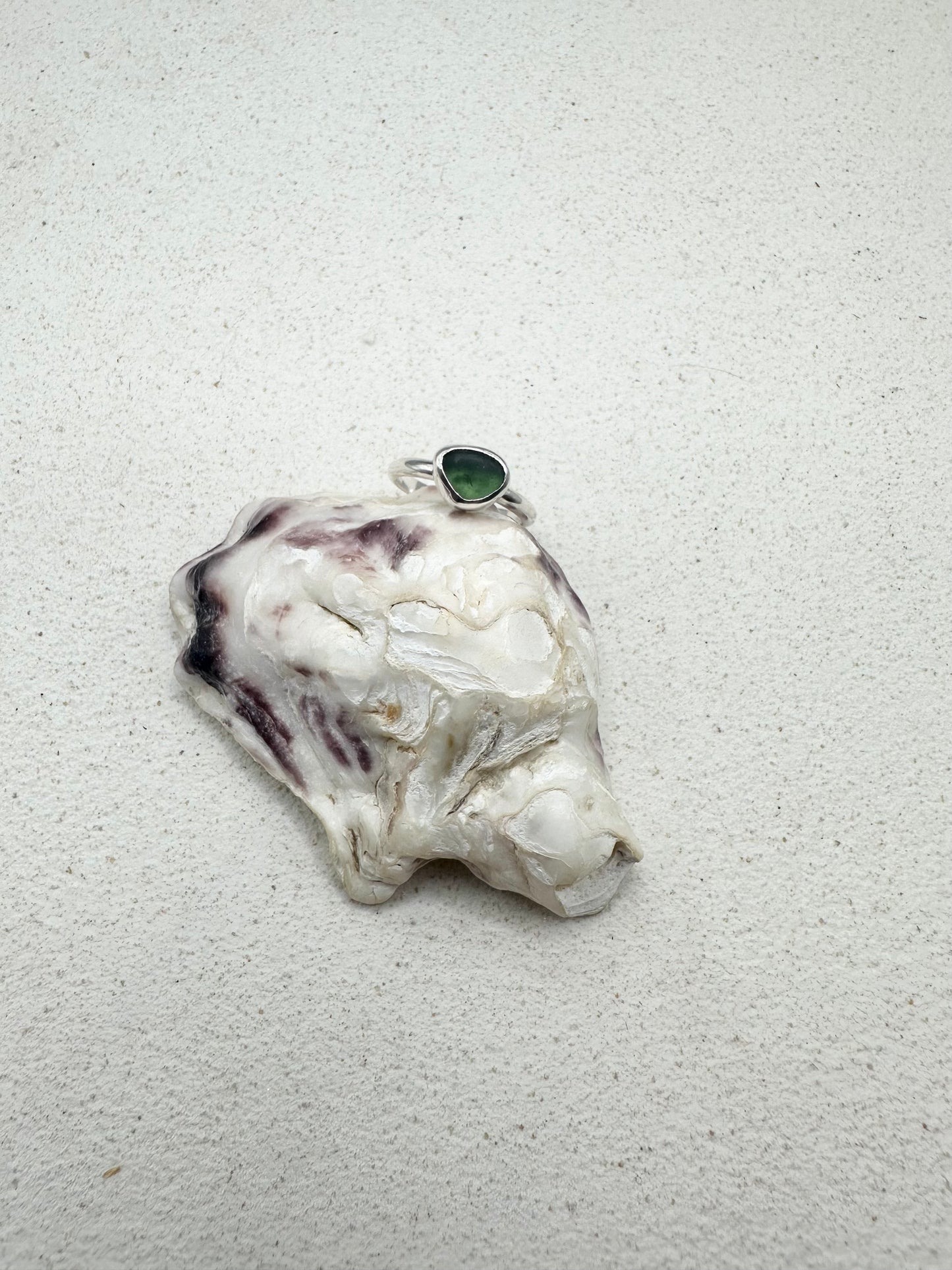 Green Seaglass Ring Silver