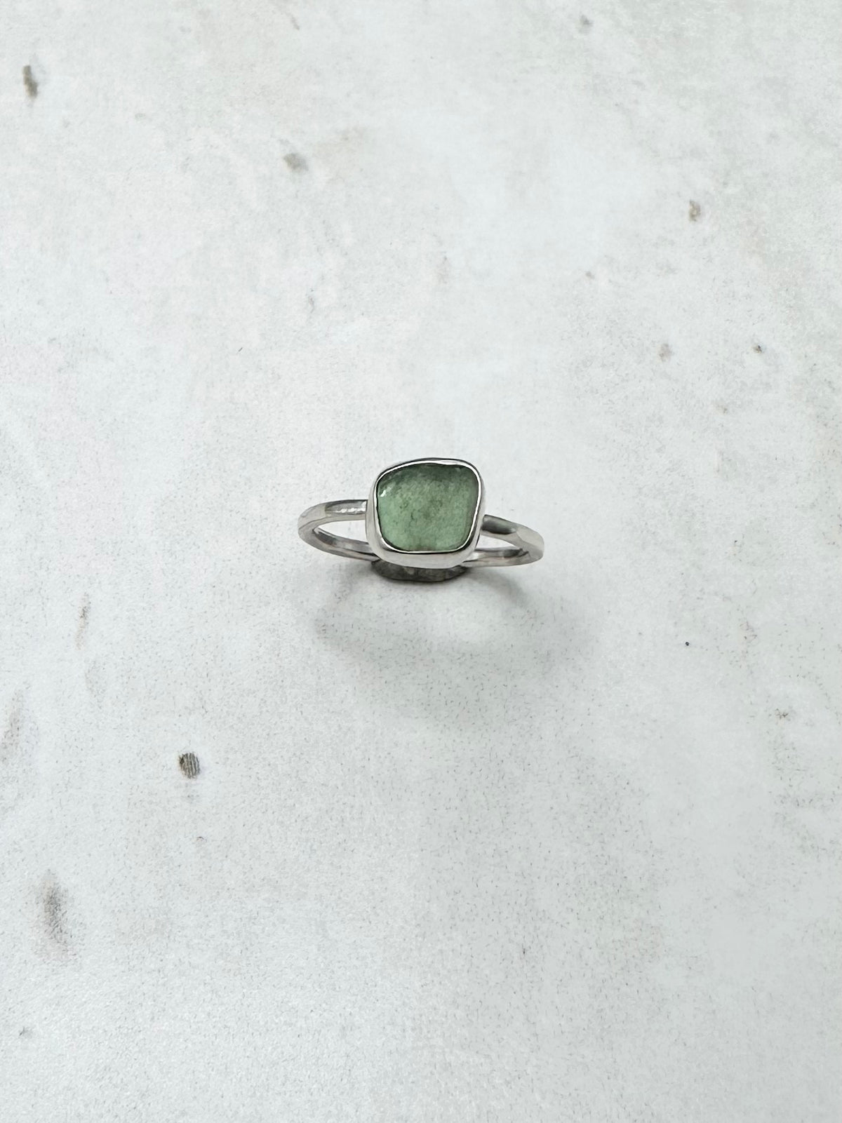 Green Seaglass Ring Silver - J