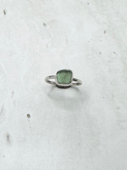 Green Seaglass Ring Silver - J