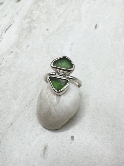 Green Seaglass Ring Silver - N