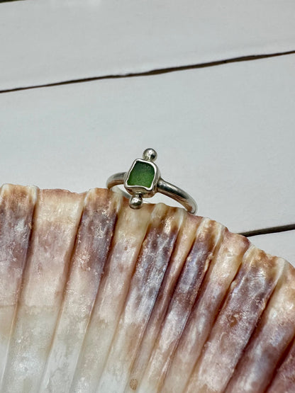 Green Seaglass Ring Silver