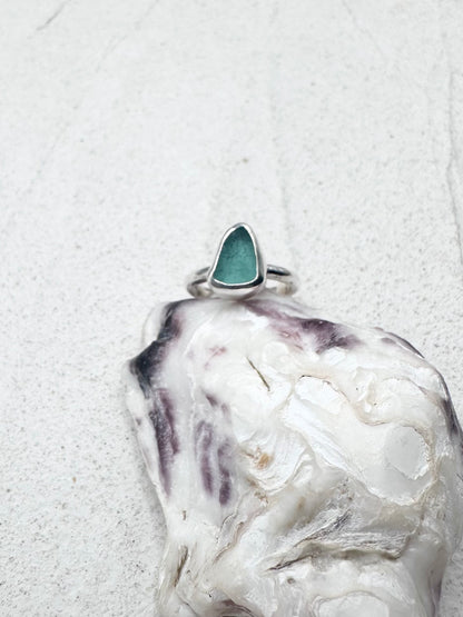 Teal Seaglass Ring Silver