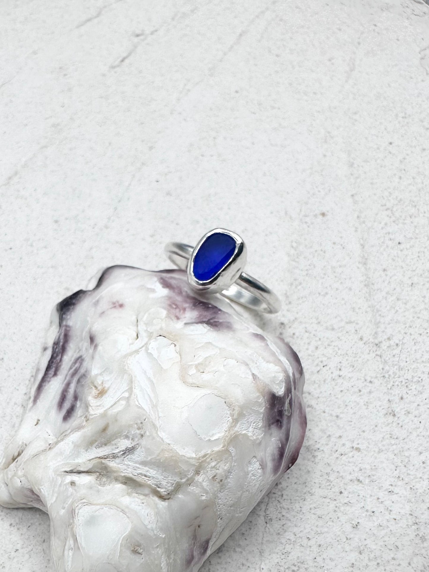 Blue Seaglass Ring Silver