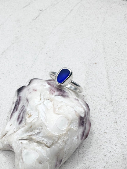 Blue Seaglass Ring Silver