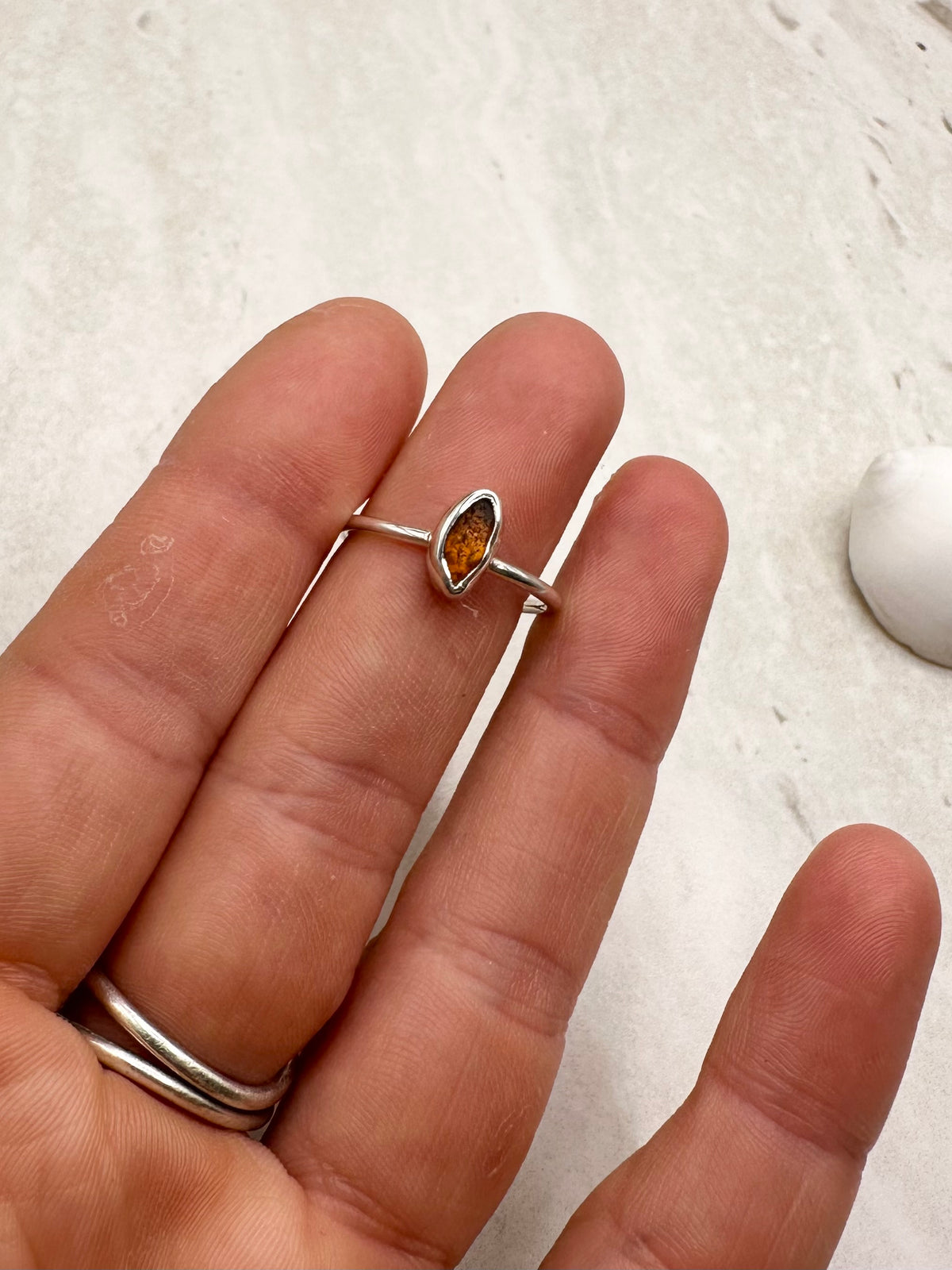 Amber Seaglass Ring Silver - N.5