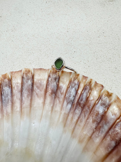Green Seaglass Ring Silver