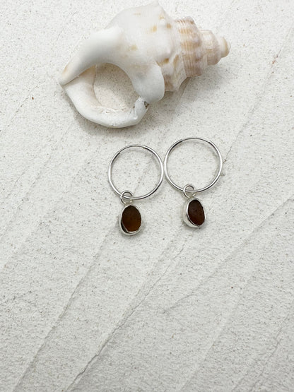 Silver Seaglass Charms in Amber