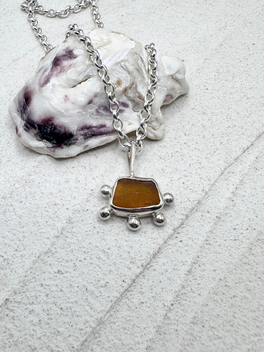 Amber Sunburst Pendant Silver