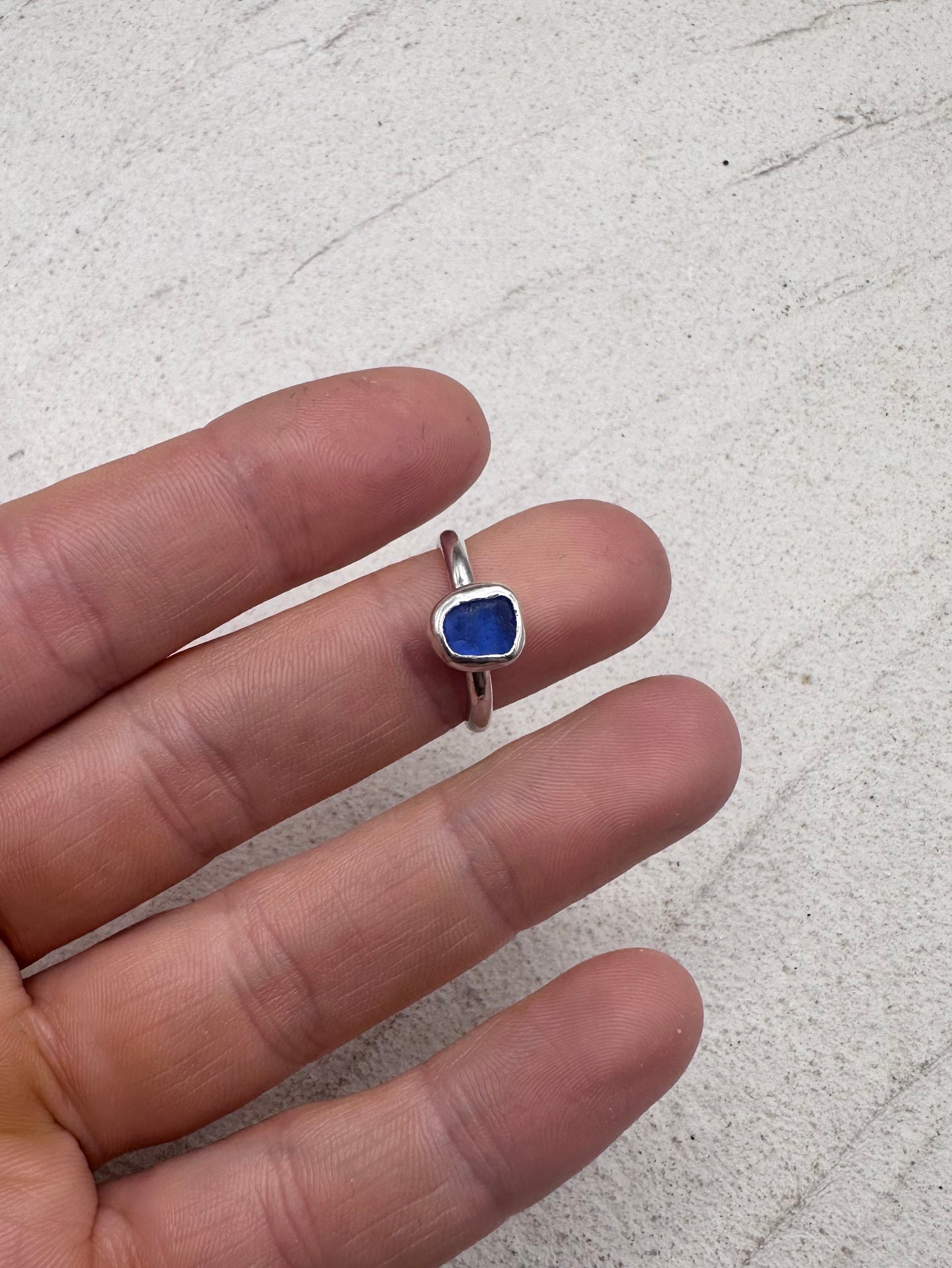 Silver Seaglass Ring in Blue