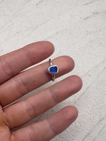 Silver Seaglass Ring in Blue