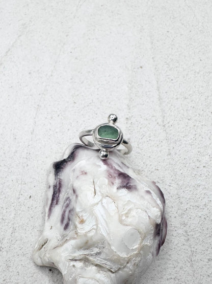Teal Seaglass Ring Silver