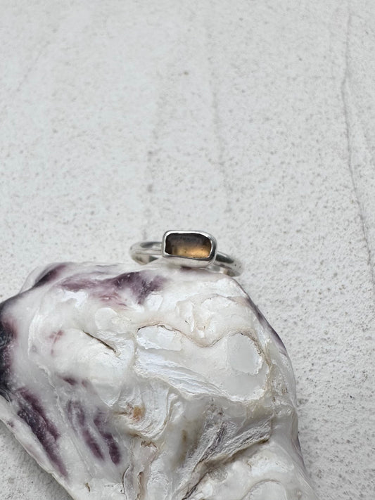 Peach Seaglass Ring Silver