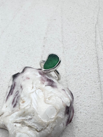 Green Seaglass Ring Silver