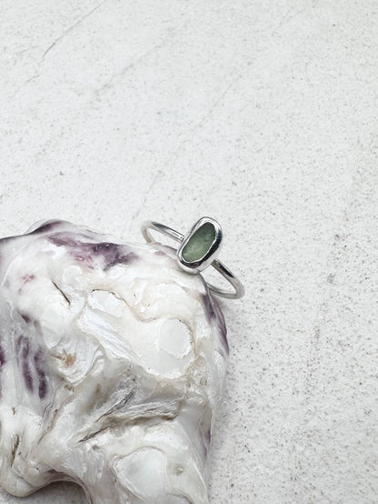 Light Green Seaglass Ring Silver