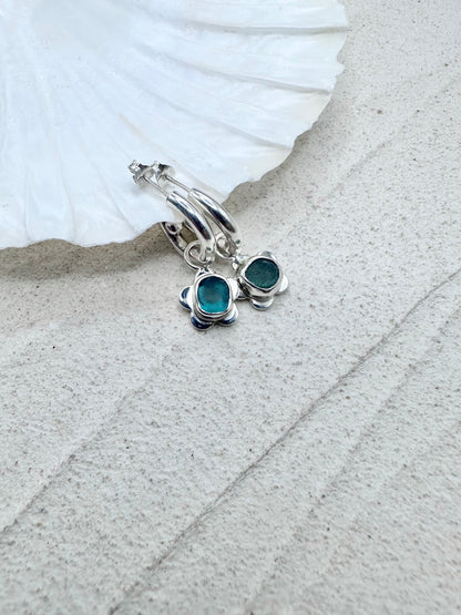 Flower Seaglass Charms in Teal &  Light Blue