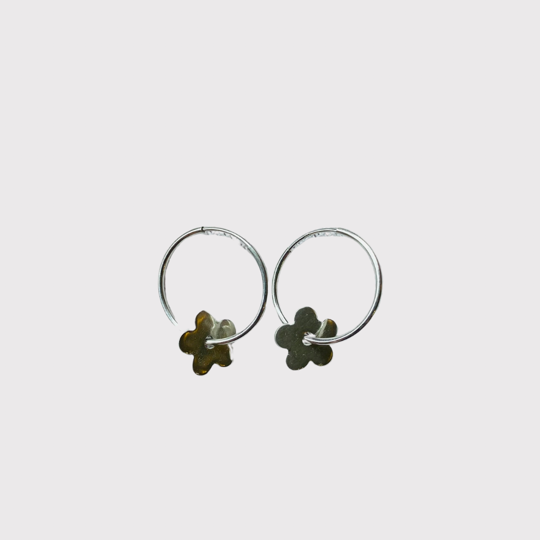 Little Flower Charm Hoop Earrings