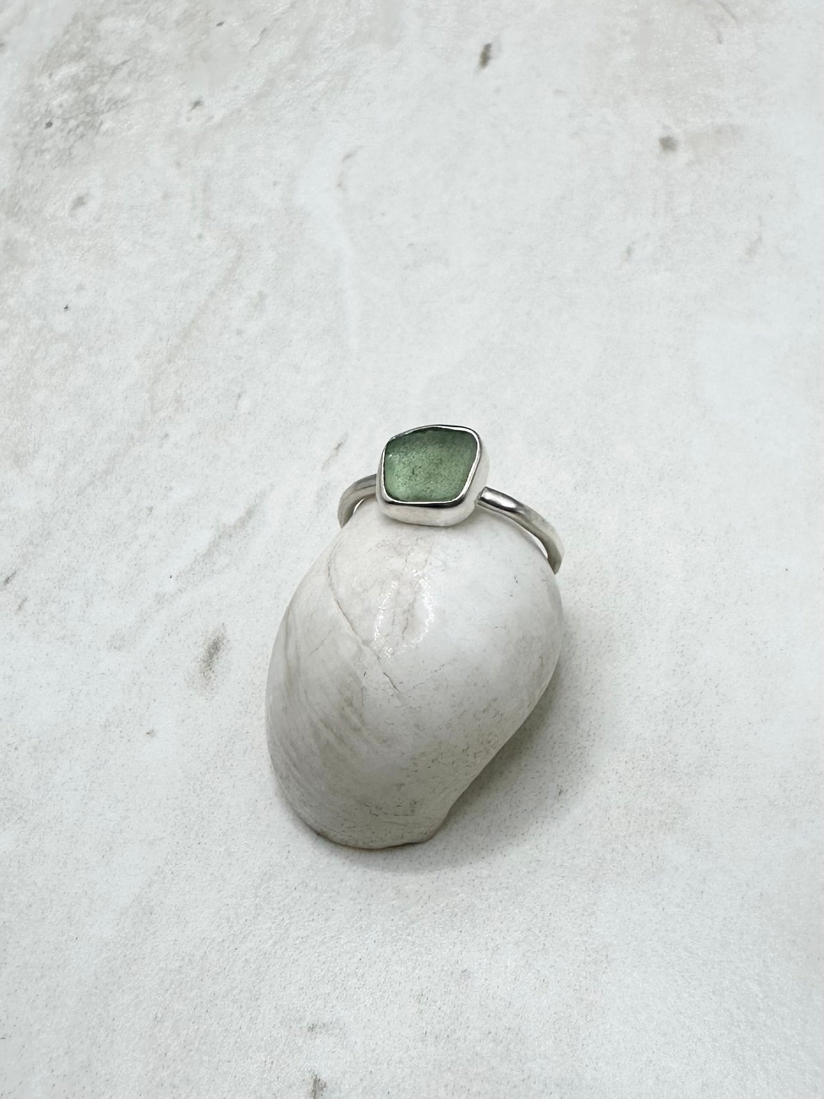 Green Seaglass Ring Silver - J