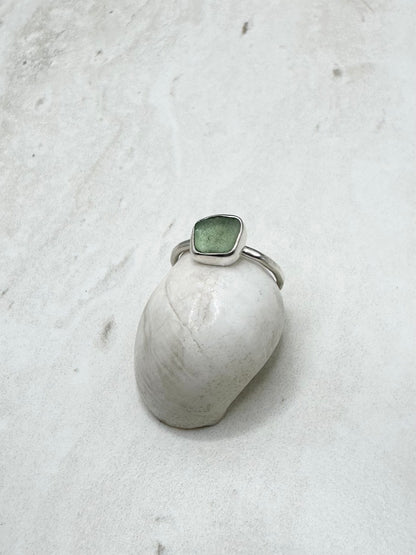 Green Seaglass Ring Silver - J