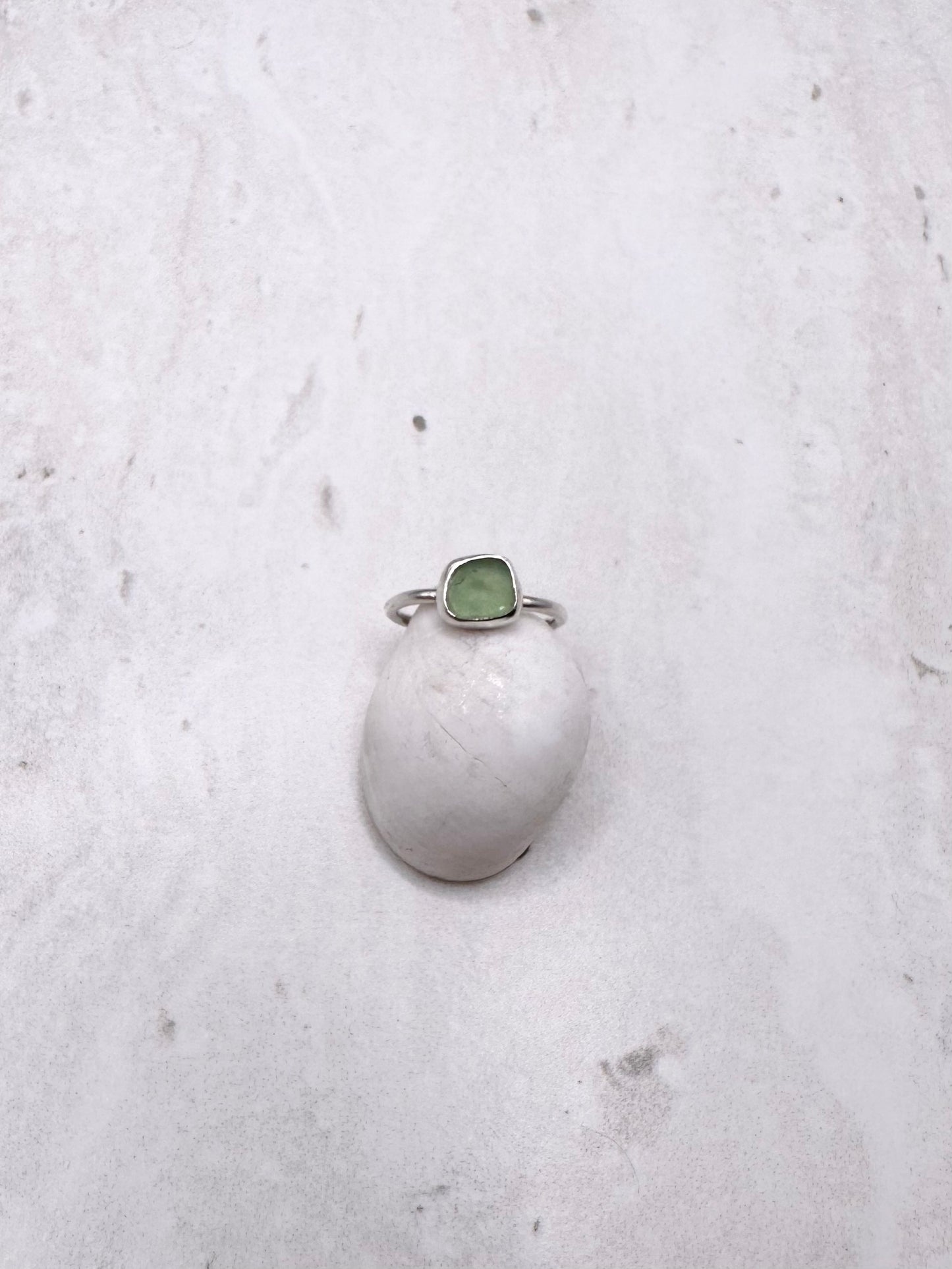 Light Teal Seaglass Ring Silver - H