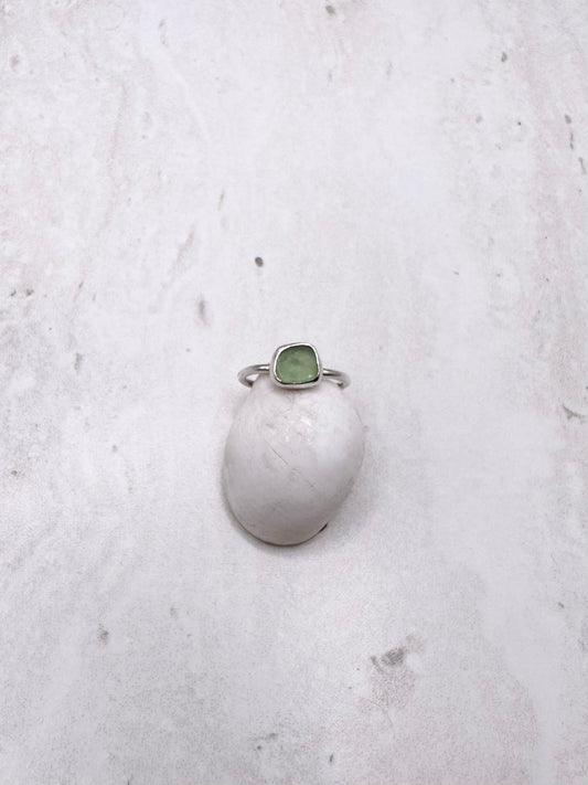 Light Teal Seaglass Ring Silver - H