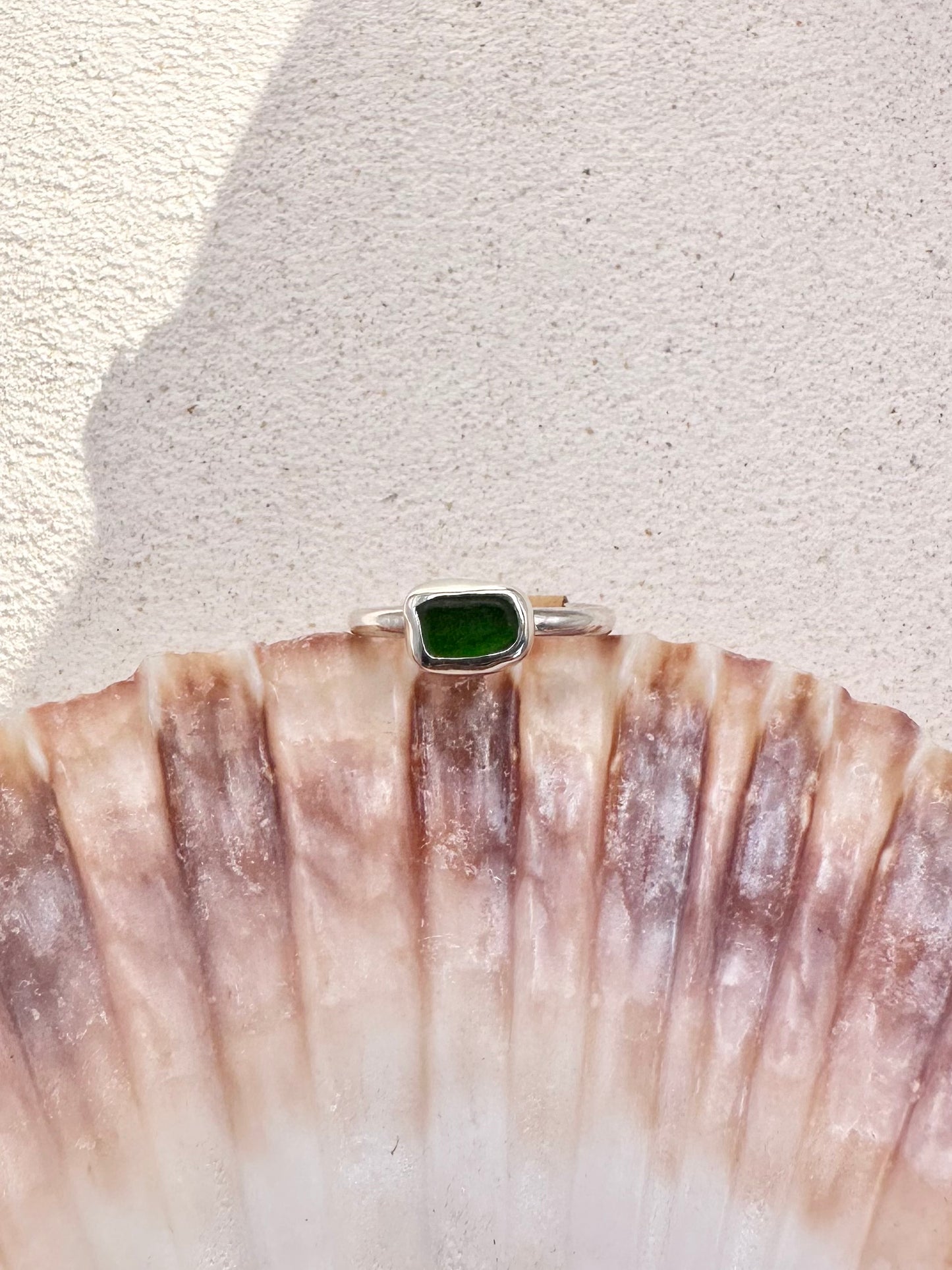 Light Green Seaglass Ring Silver