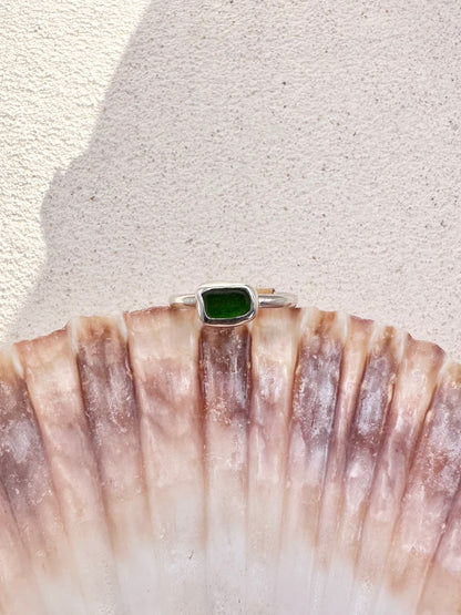 Light Green Seaglass Ring Silver