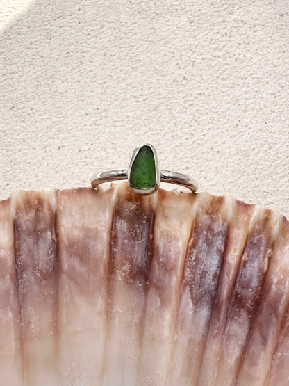Green Seaglass Ring Silver