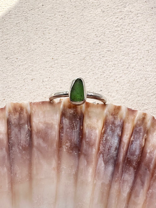 Green Seaglass Ring Silver