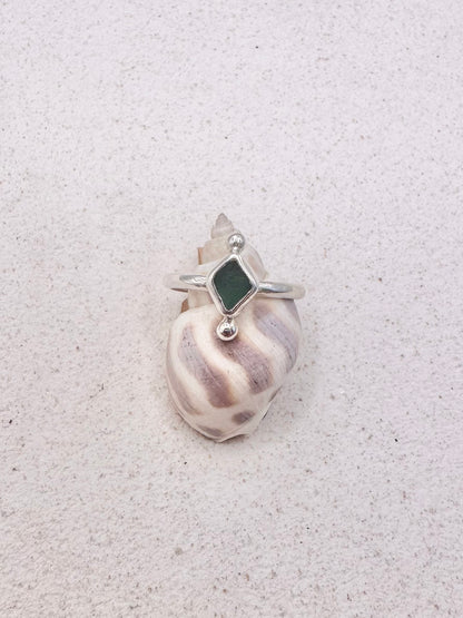 Teal Seaglass Ring Silver
