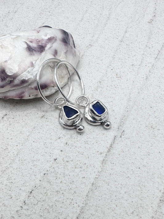 Blue Seaglass Charms Silver