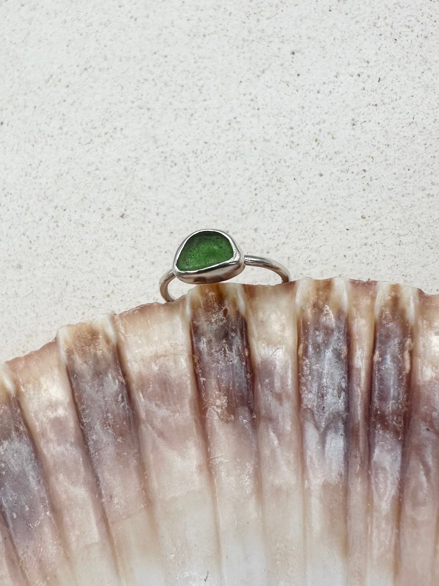 Green Seaglass Ring Silver