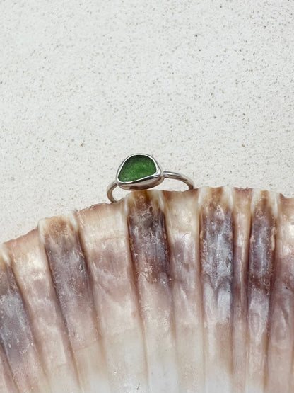 Green Seaglass Ring Silver