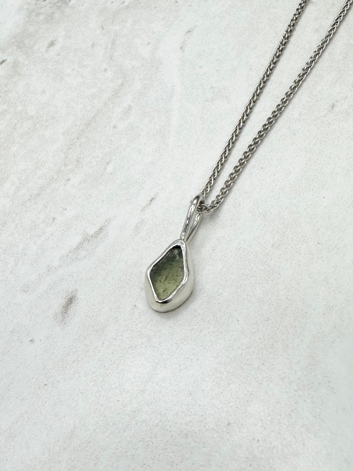 Green Seaglass Pendant Silver