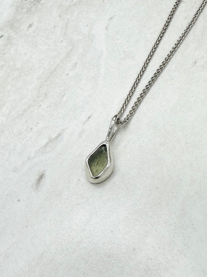 Green Seaglass Pendant Silver