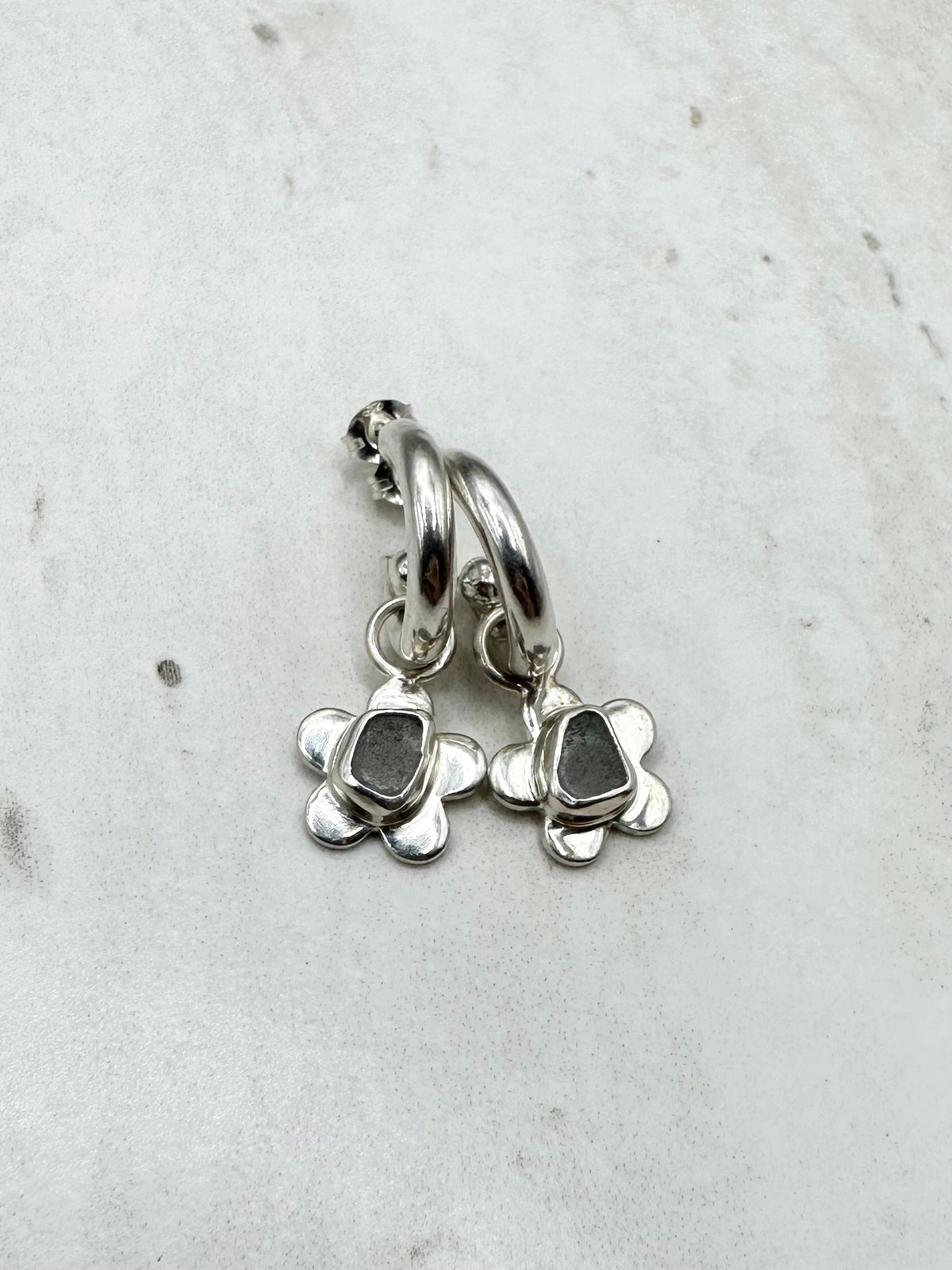 Light Blue Seaglass Flower Charms Silver