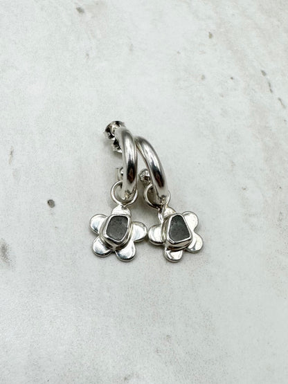 Light Blue Seaglass Flower Charms Silver
