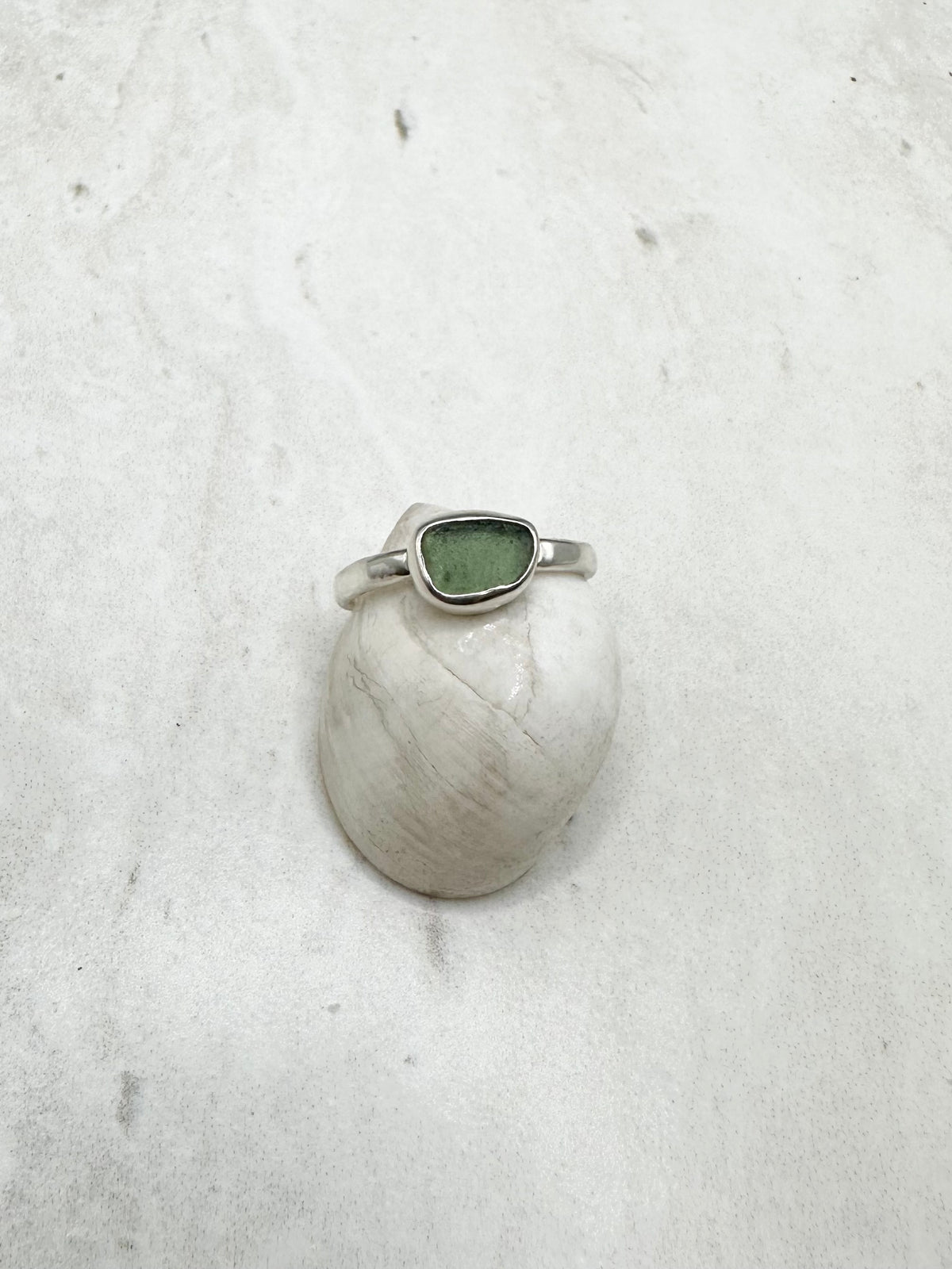 Green Seaglass Ring Silver - O
