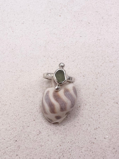 Green Seaglass Ring Silver