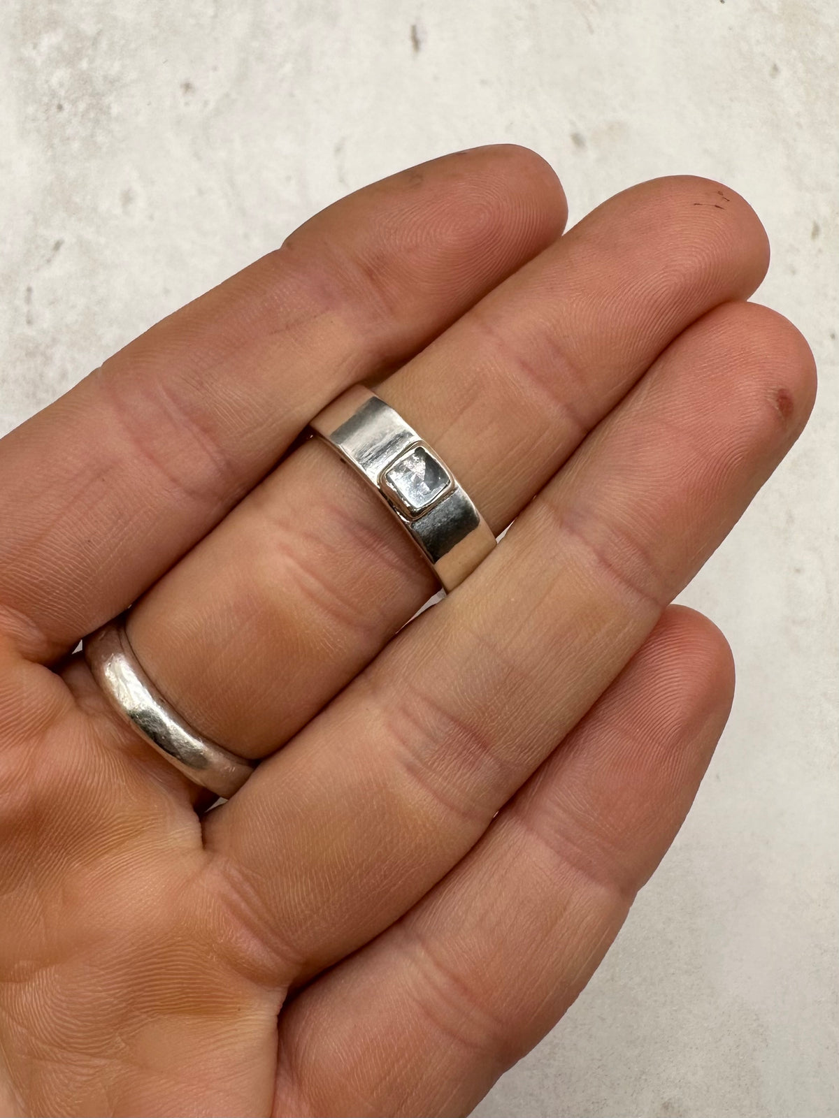 Square Aquamarine Ring Silver - O