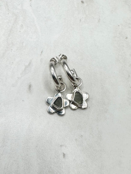 Green Seaglass Flower Charms Silver