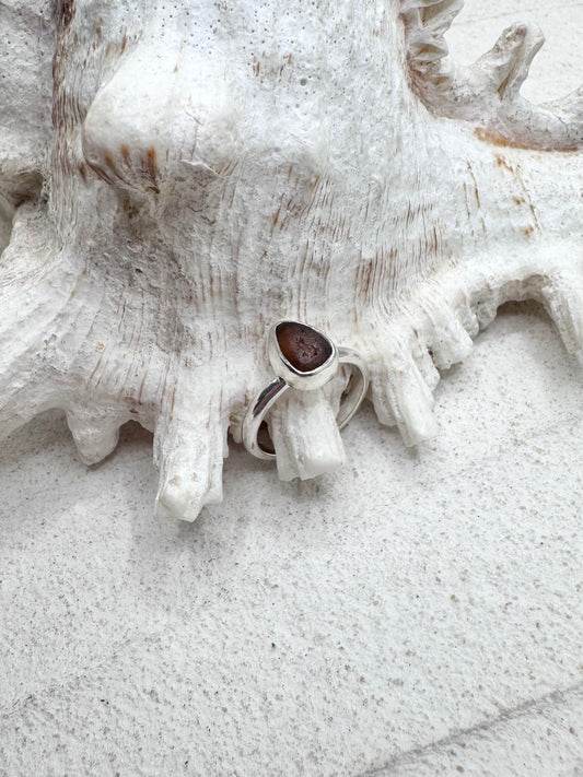 Amber Seaglass Ring Silver