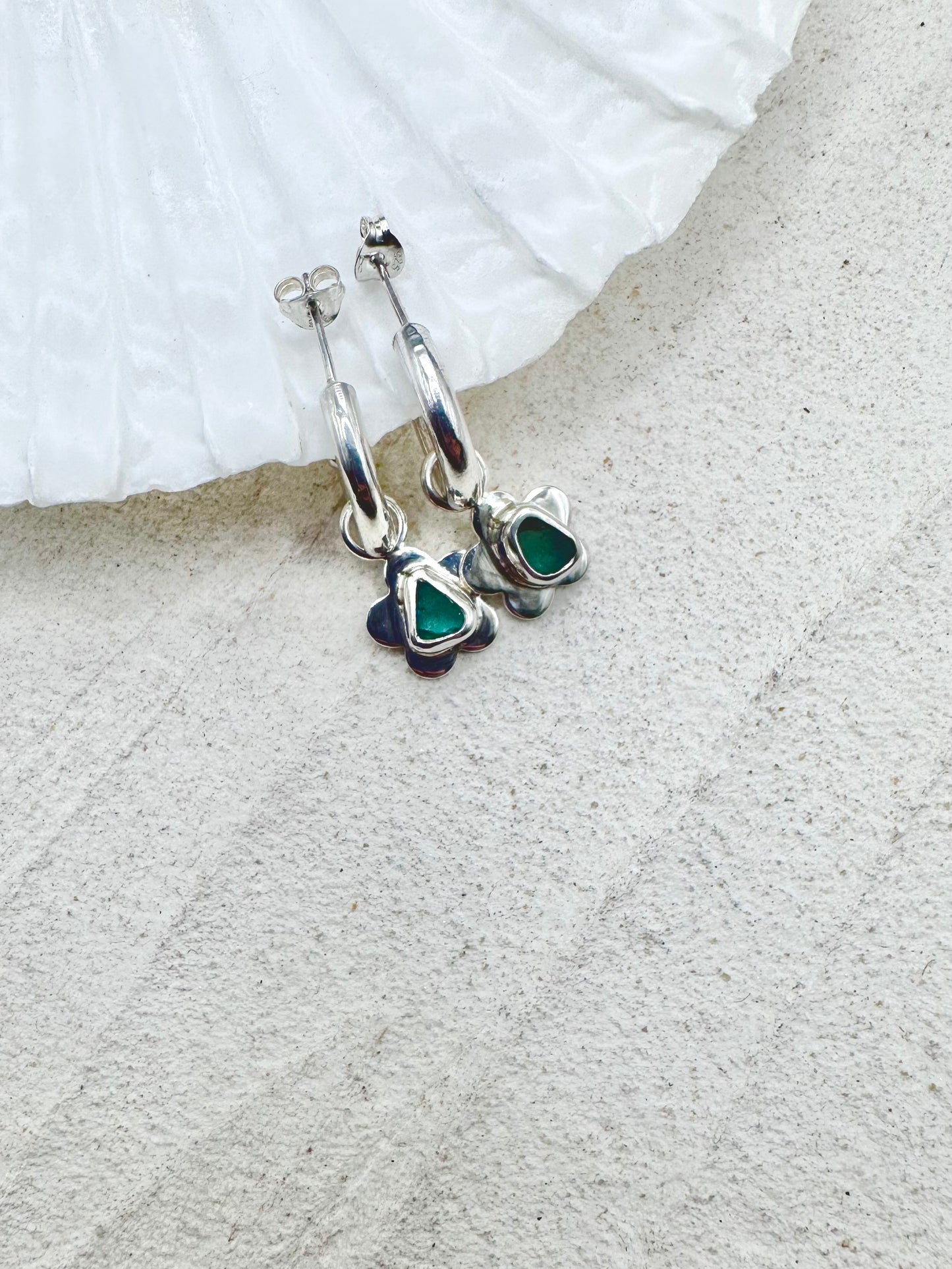 Flower Seaglass Charms in Teal