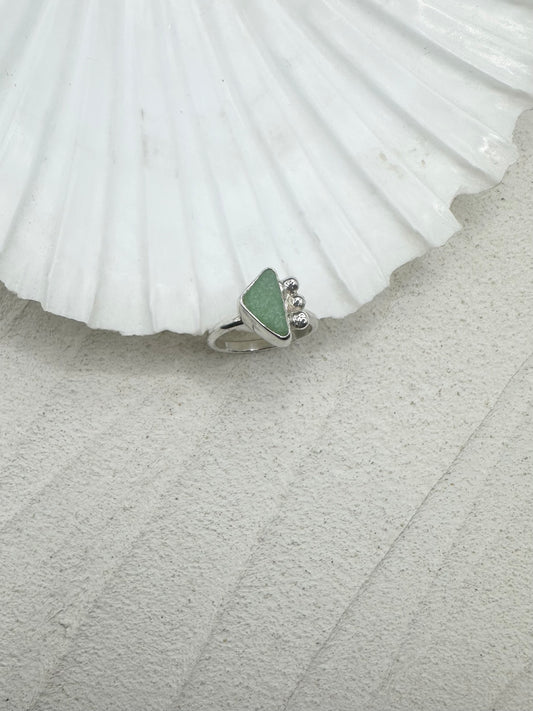 Sterling Silver Seaglass Ring in Frosted Green