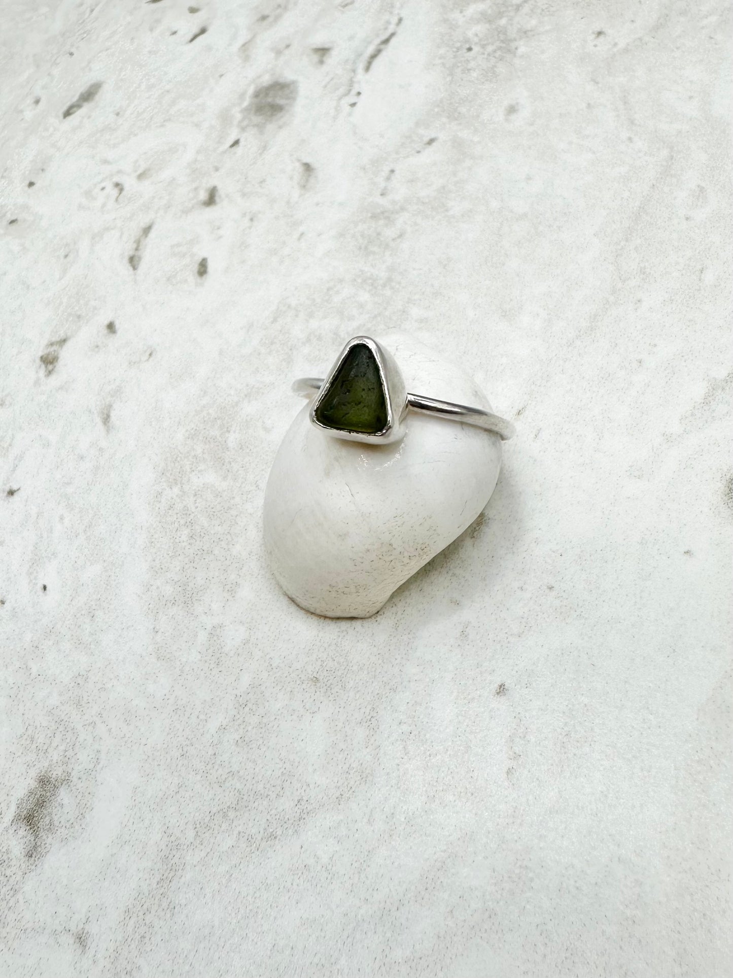 Green Seaglass Ring Silver - S.5