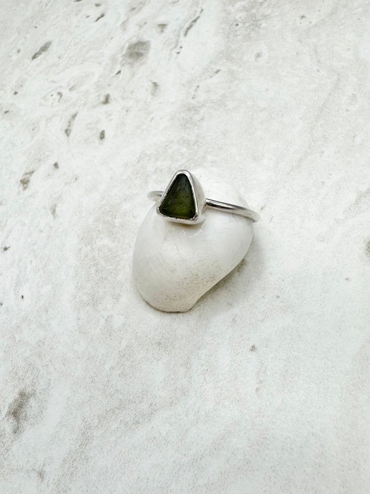 Green Seaglass Ring Silver - S.5