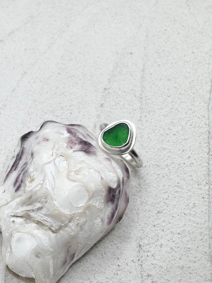 Green Seaglass Ring Silver