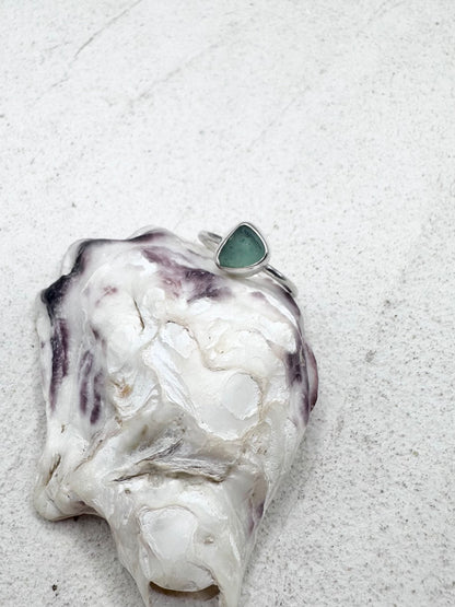 Teal Seaglass Ring in Silver